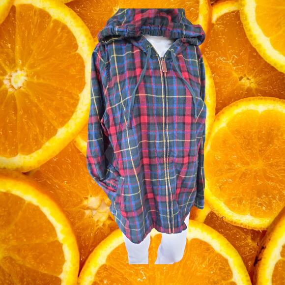 L.L. Bean Jackets & Blazers - L.L. Bean Relaxed‎ Fit Full Zip Plaid Flannel Hooded Lightweight Jacket Size L